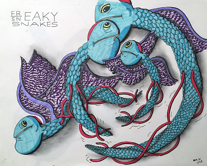 Image showing an art piece called Sneaky Freaky Snakes by David Mielcarek on 20210128