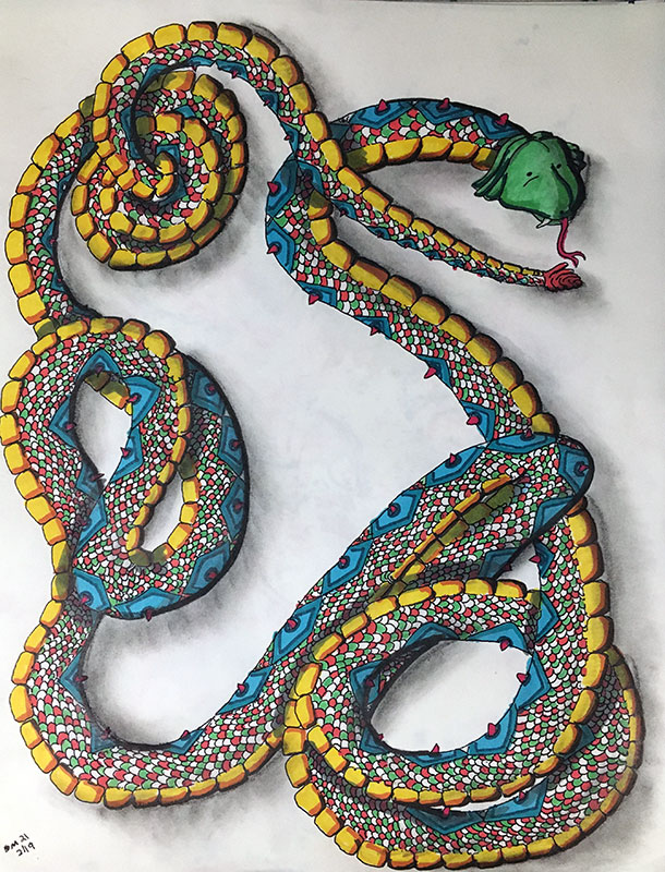 Image showing an art piece called Very Long Scaley Snake by David Mielcarek on 20210219