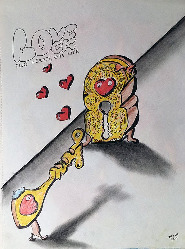 Image showing an art piece called Love Lock - Two Hearts, One Life by David Mielcarek on 20210323