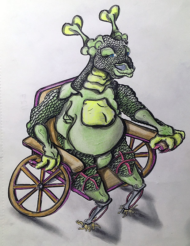Image showing an art piece called Old Dragon In A Wheelchair by David Mielcarek on 20210617