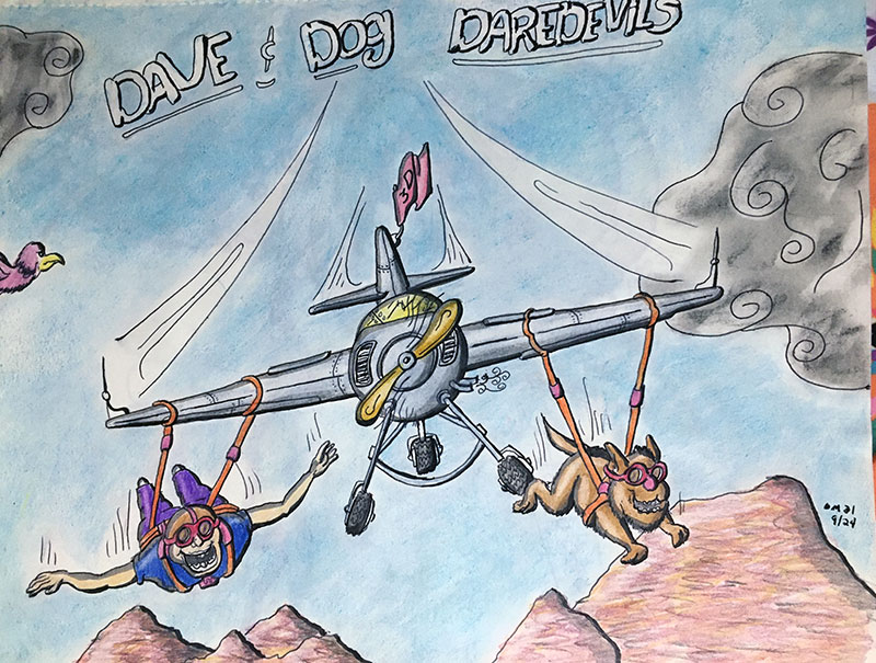 Image showing an art piece called Dave and Dog Daredevils (3D) by David Mielcarek on 20210924