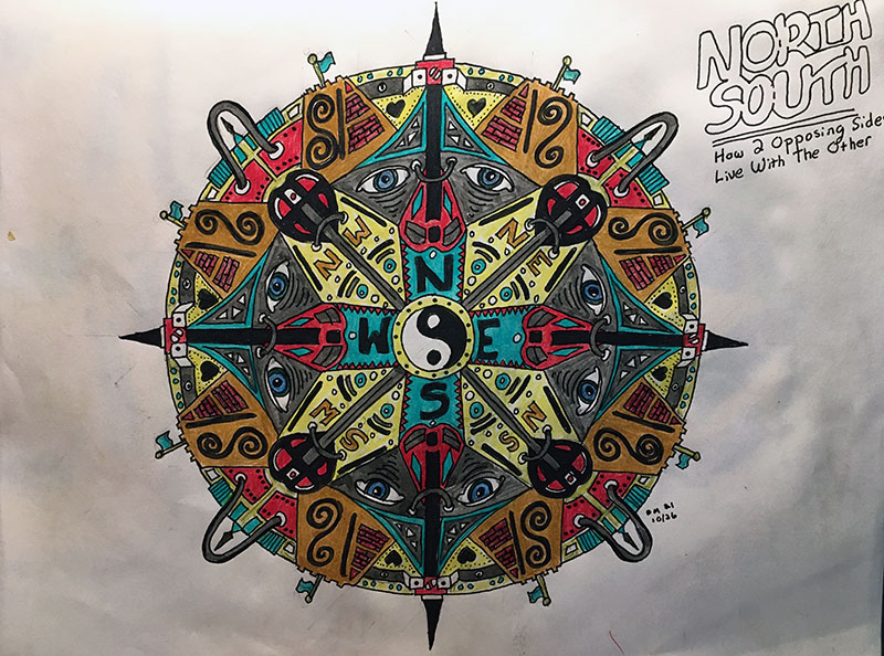 Image showing an art piece called Mandala - North South: How 2 Opposing Sides Live With The Other by David Mielcarek on 20211026