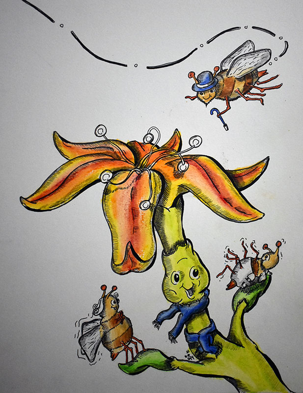 Image showing an art piece called Happy Flower Welcomes New Baby Bee by David Mielcarek on 20211209