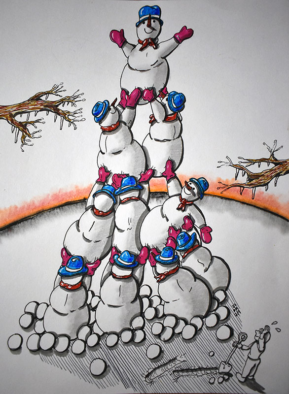 Image showing an art piece called Pyramid Of Snow People by David Mielcarek on 20220209