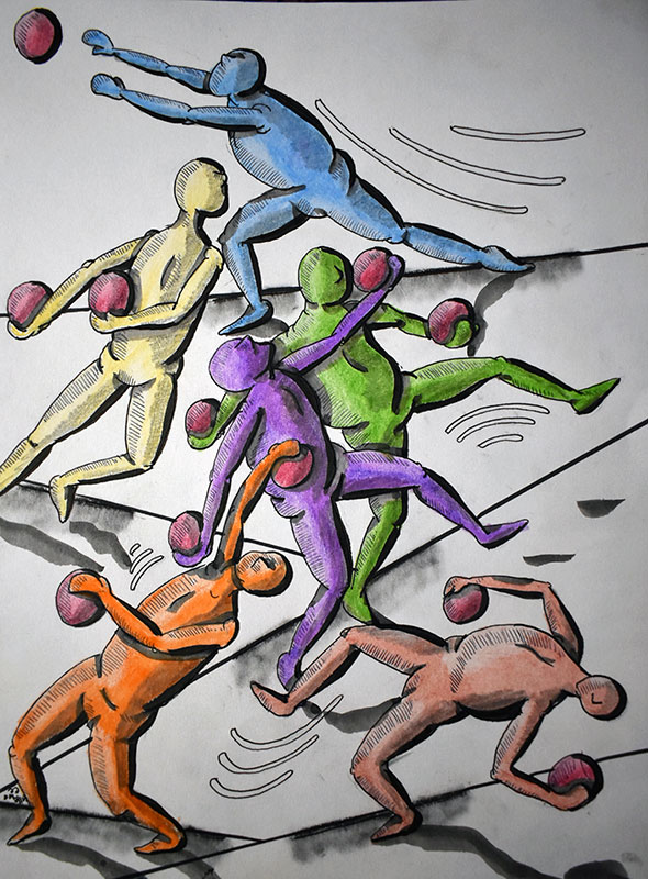 Image showing an art piece called Study Of Form - Figures Playing With Balls by David Mielcarek on 20220214