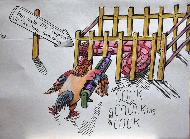 Image showing an art piece called Cock Cauling Cock - homonyms by David Mielcarek on 20220707