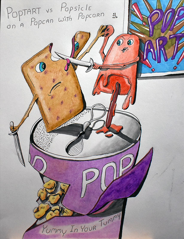 Image showing an art piece called PopTart vs Popsicle on a Popcan with Popcorn by David Mielcarek on 20221206