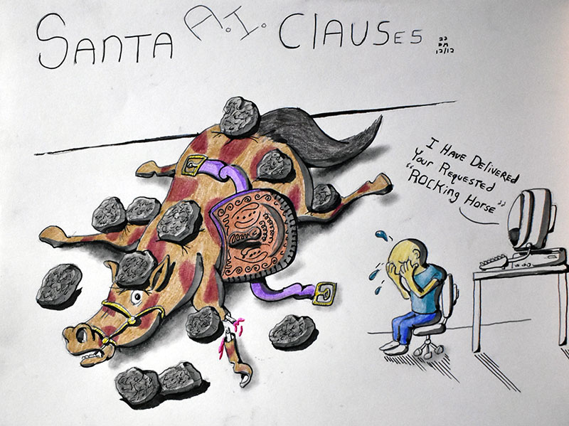 Image showing an art piece called Santa A.I. Claus(es) by David Mielcarek on 20221212