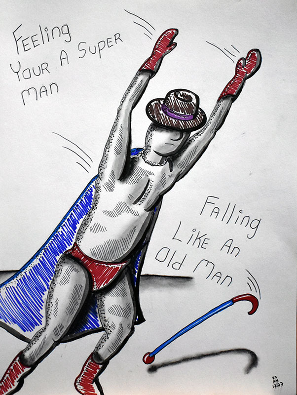 Image showing an art piece called Feeling Your A Super Man - Falling Like An Old Man by David Mielcarek on 20221227