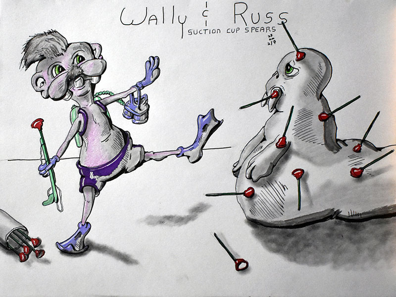 Image showing an art piece called Wally and Russ: suction cup spears by David Mielcarek on 20230207