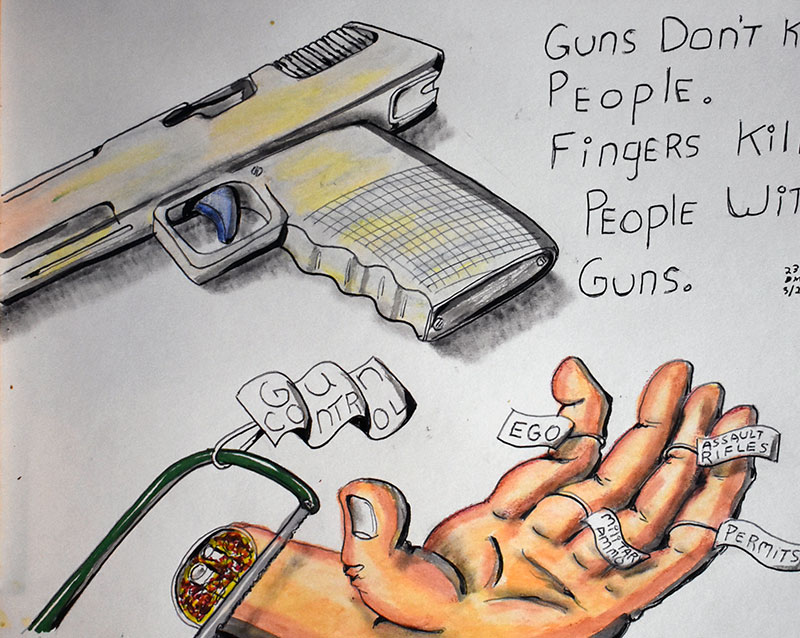 Image showing an art piece called Guns Don't Kill People, Fingers Kills People With Guns by David Mielcarek on 20230328