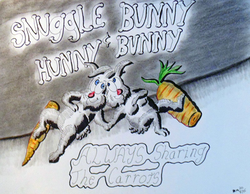 Image showing an art piece called Snuggle Bunny and Hunny Bunny - Always Sharing The Carrots by David Mielcarek on 20200815