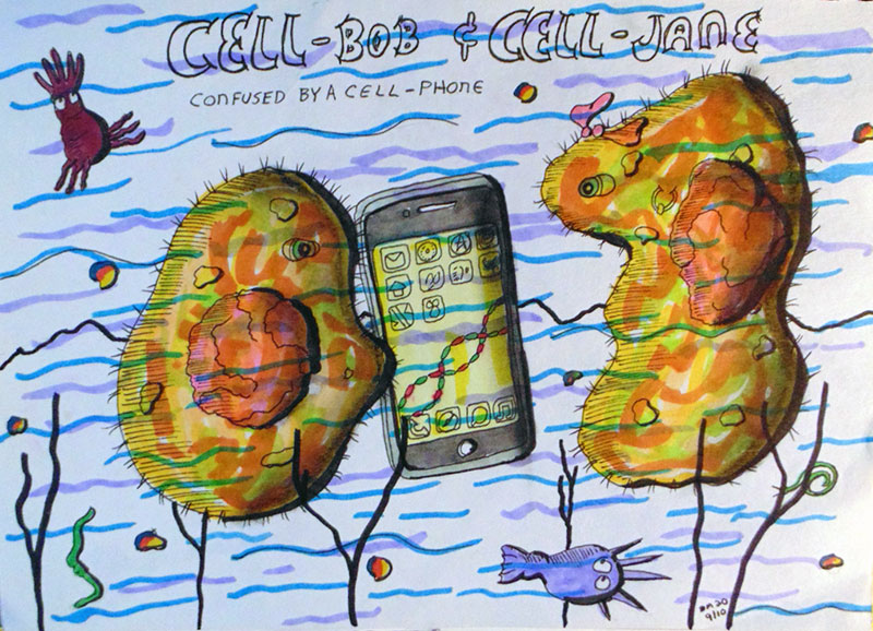 Image showing an art piece called Cell-Bob and Cell-Jane - Confused By A Cell-Phone by David Mielcarek on 20200910