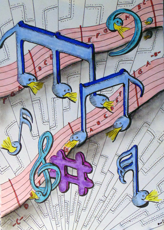 Image showing an art piece called Music Notes Singing by David Mielcarek on 20200918
