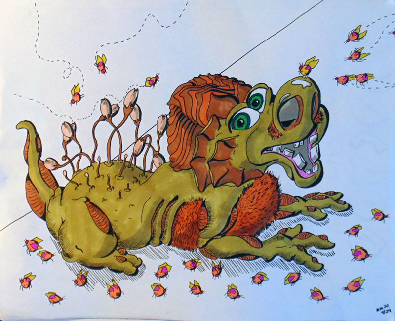 Image showing an art piece called Flower Creature Visited By Bugs by David Mielcarek on 20200924