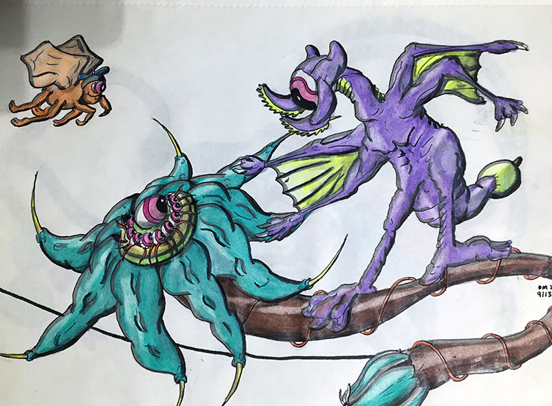 Image showing an art piece called Point plant meet purple winged creature by David Mielcarek on 20210913