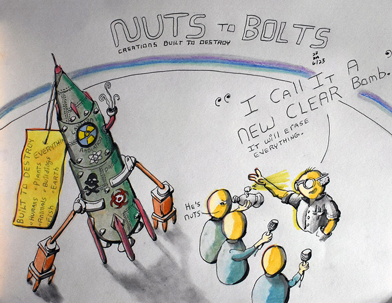 Image showing an art piece called Nuts To Bolts: creations built to destroy by David Mielcarek on 20230623