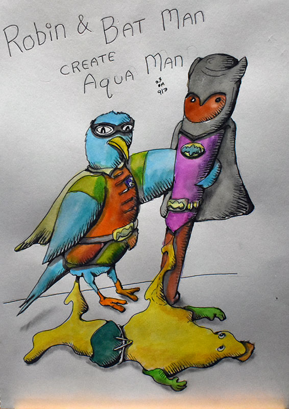 Image showing an art piece called Robin and Bat Man Create Aqua Man by David Mielcarek on 20230902