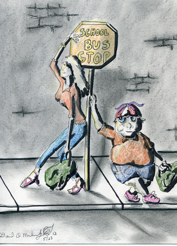 Image showing an art piece called School Bus Stop by David Mielcarek on 20120523