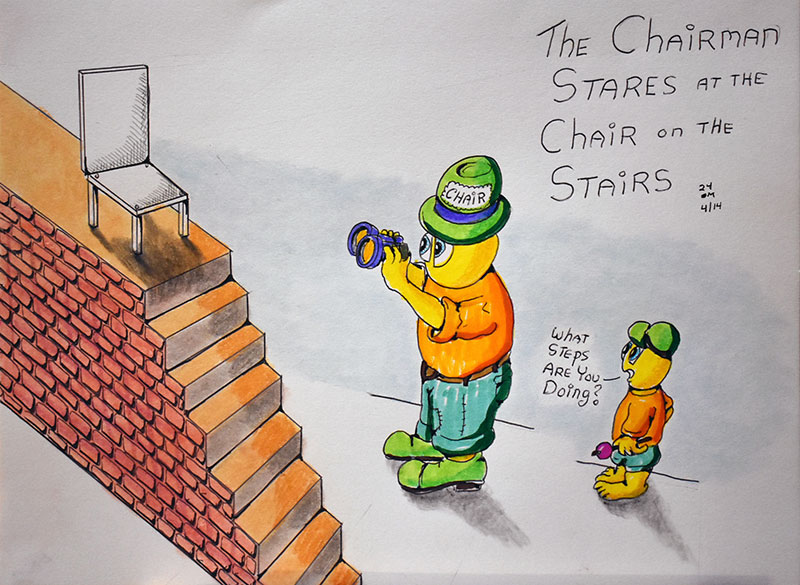 Image showing an art piece called The Chairman Stares At The Chair On The Stairs by David Mielcarek on 20240414