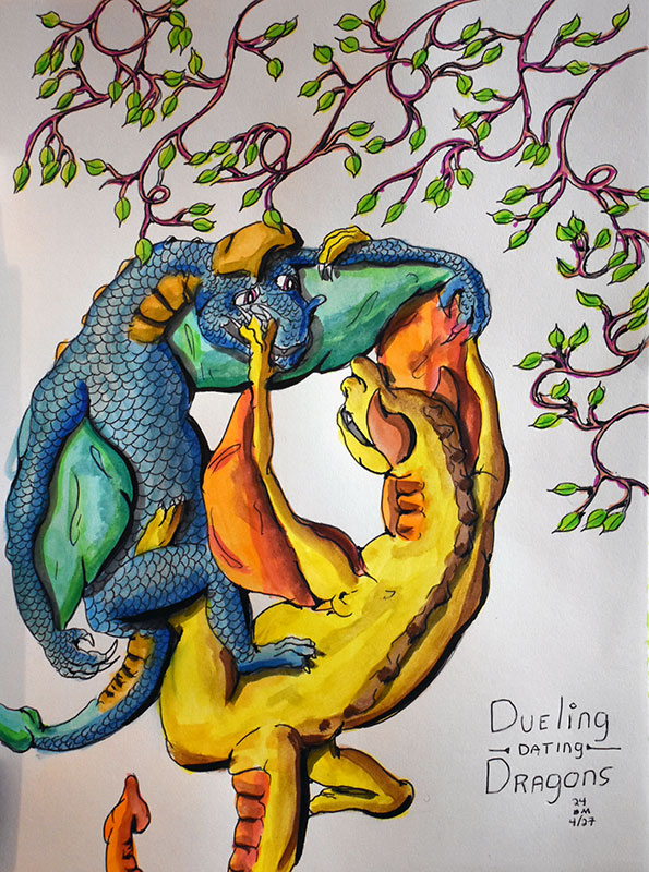 Image showing an art piece called Dueling Dating Dragons by David Mielcarek on 20240427