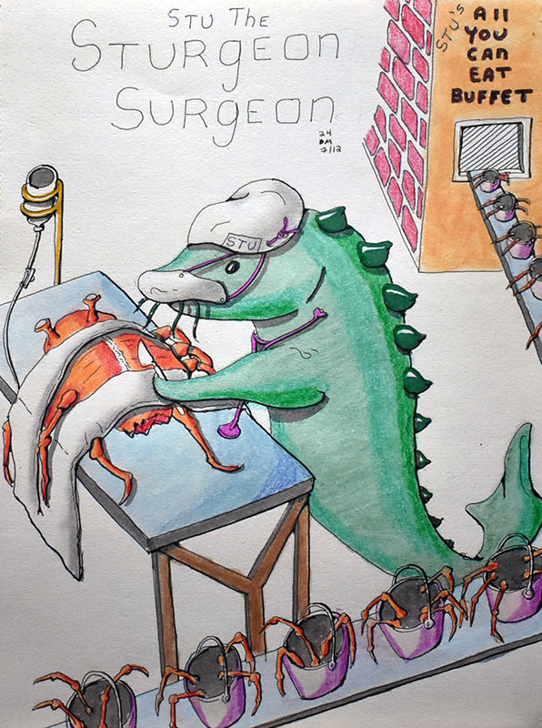 Image showing an art piece called Stu The Sturgeon Surgeon by David Mielcarek on 20240712