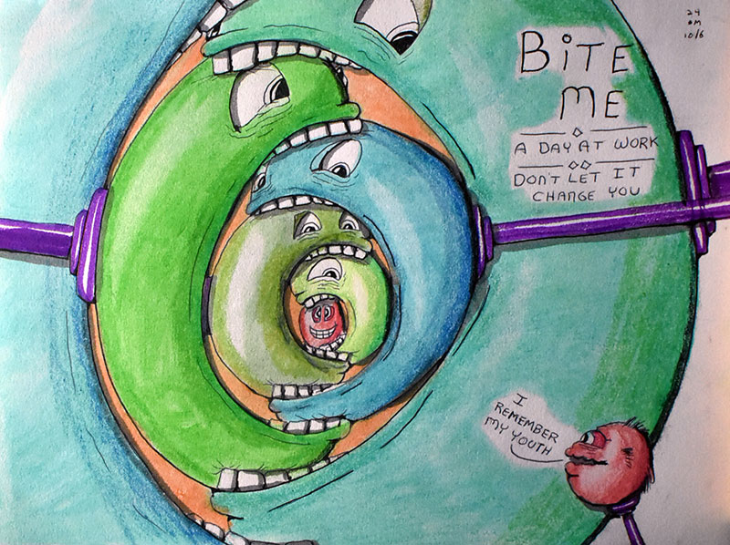 Image showing an art piece called Bite Me - A Day At Work - Don't Let It Change You by David Mielcarek on 20241006