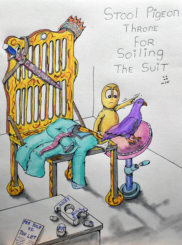 Image showing an art piece called Stool Pigeon Throne for Soiling The Suit by David Mielcarek on 20241015