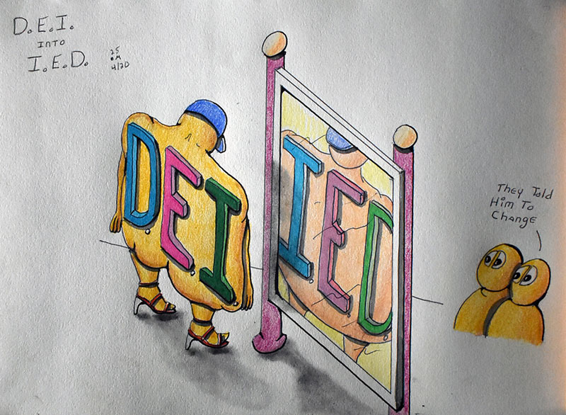Image showing an art piece called D.E.I. into I.E.D. by David Mielcarek on 20250420