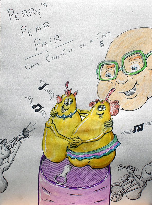 Image showing an art piece called Perry's Pear Pair - Can Can-Can on a Can by David Mielcarek on 20250509