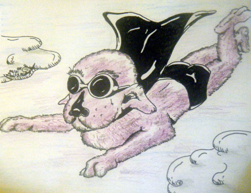 Image showing an art piece called Flying Super Dog by David Mielcarek on 20050621