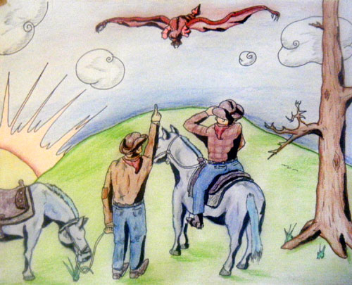 Image showing an art piece called Cowboy Sees Dragon by David Mielcarek on 20050000