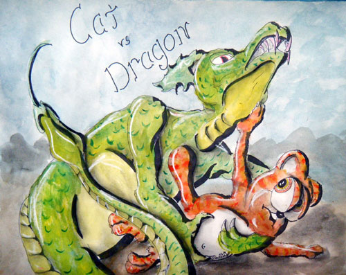 Image showing an art piece called Cat vs. Dragon by David Mielcarek on 20140506